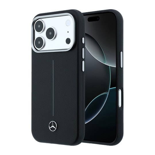 Apple iPhone 18 Pro Max Kılıf Mercedes Benz Orjinal Lisanslı M-safe Şarj Özellikli Metal Yıldız Logolu Çizgili Deri Kapak