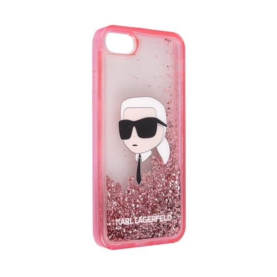 Apple iPhone SE 2022 Kılıf Karl Lagerfeld Sıvılı Simli Karl Head Dizayn Kapak