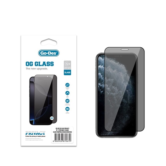 Apple iPhone XS Max 6.5 Go Des OG Glass Privacy Antistatik Temperli Cam Ekran Koruyucu