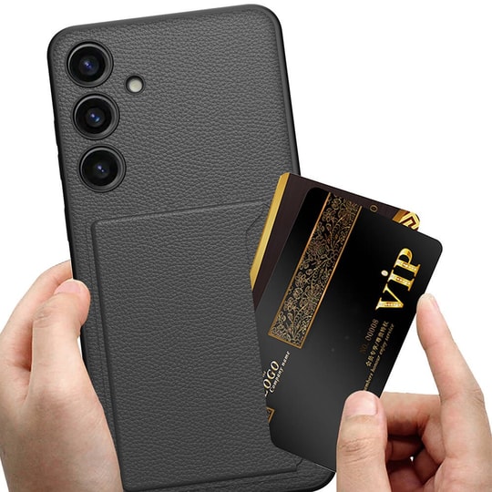 Galaxy S24 Plus Suni Deri Arka Yüzey Sürgülü Kamera Korumalı Zore Kartlıklı Kıpta Silikon Kapak