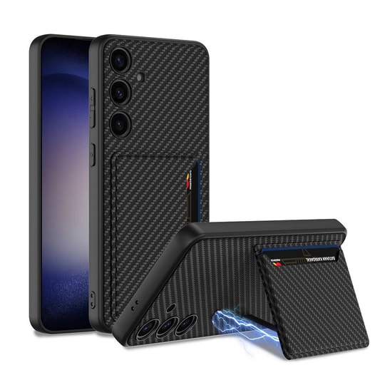 Galaxy S24 Plus Suni Deri Arka Yüzey Sürgülü Kamera Korumalı Zore Kartlıklı Kıpta Silikon Kapak