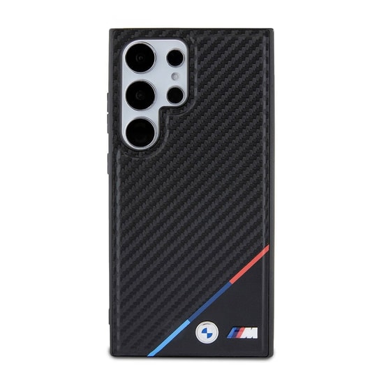 Galaxy S24 Ultra Kılıf BMW Orjinal Lisanslı M-safe Şarj Özellikli M Logolu Üç Çizgili PU Karbon Kapak