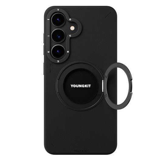 Galaxy S25 Kılıf M-safe Şarj Özellikli 360° Standlı Basit Mat Deri Desenli Youngkit Tech Leather Serisi Kapak
