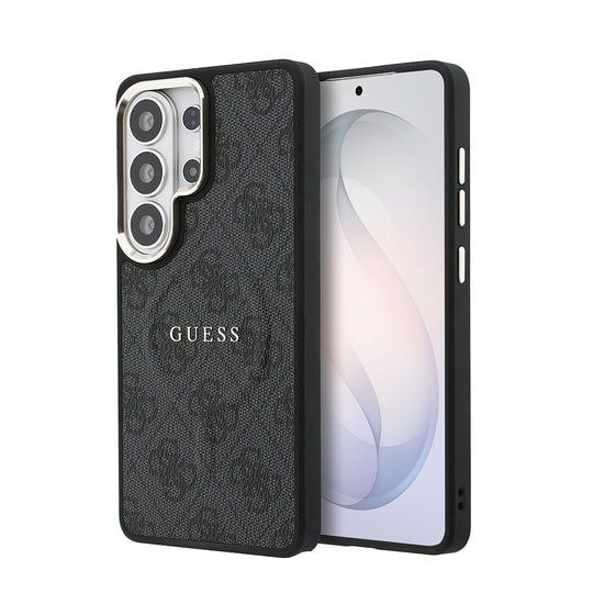 Galaxy S26 Ultra Kılıf Guess Orjinal Lisanslı M-safe Şarj Özellikli Metal Kamera Çerçeveli PU Deri 4G Desenli Yazı Logolu Kapak