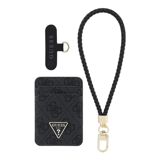 Guess Orjinal Lisanslı 2in1 Bilek Askı İpli 4G Desenli Metal Üçgen Logolu Magnetik Kartlık