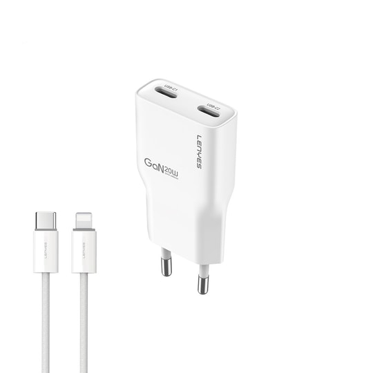 Lenyes LCH15-EU TC-L Type-C to Lightning GaN Teknolojili PD Hızlı Şarj Özellikli Şarj Seti 20W