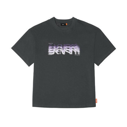 Skinarma Glitch Kısa Kollu Oversize Unisex Bisiklet Yaka Gri Tişört