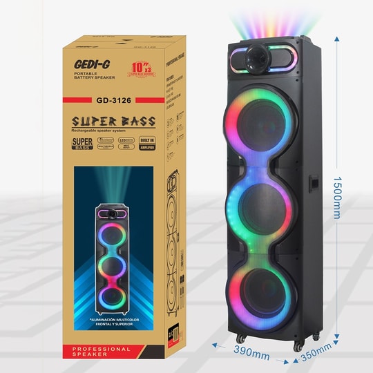 Zore GD-3126 Dijital LED Göstergeli Mikrofonlu RGB TWS Üçlü 10 inç Stereo Bass Kablosuz Karaoke Hoparlör