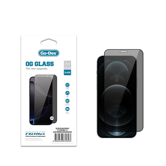 Apple iPhone 12 Pro Max Go Des OG Glass Privacy Antistatik Temperli Cam Ekran Koruyucu