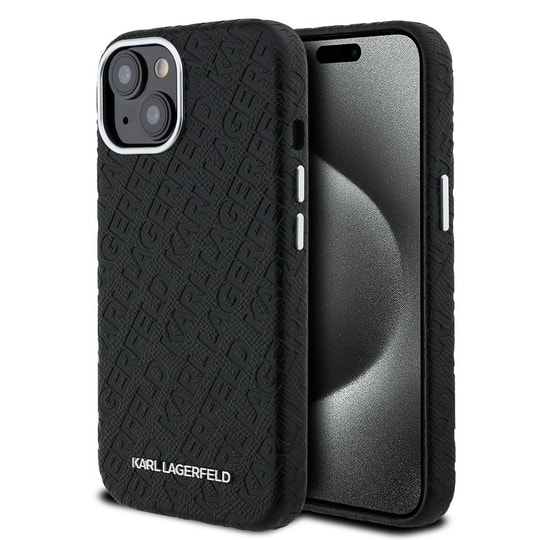 Apple iPhone 14 Kılıf Karl Lagerfeld Orjinal Lisanslı PU Deri Damgalı Metal Yazı Logolu Kapak
