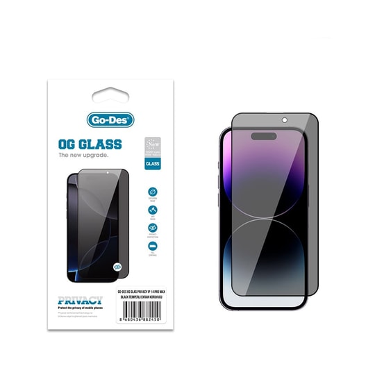 Apple iPhone 14 Pro Max Go Des OG Glass Privacy Antistatik Temperli Cam Ekran Koruyucu