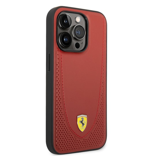 Apple iPhone 14 Pro Max Kılıf Ferrari M-safe Şarj Özellikli Deri Delikli Dikişli Dizayn Kapak