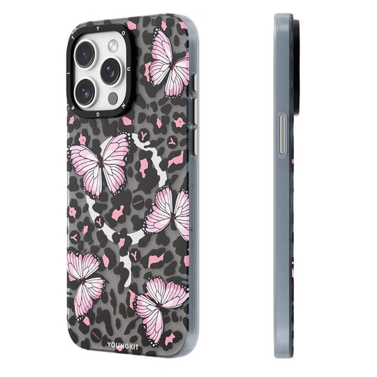 Apple iPhone 14 Pro Max Kılıf M-safe Şarj Özellikli Kelebek Desenli Youngkit Shadow Dance Serisi Kapak