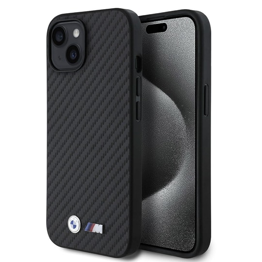 Apple iPhone 15 Kılıf BMW Orjinal Lisanslı Karbon Fiber Tasarımlı ve Metal Logolu PU Deri Kapak