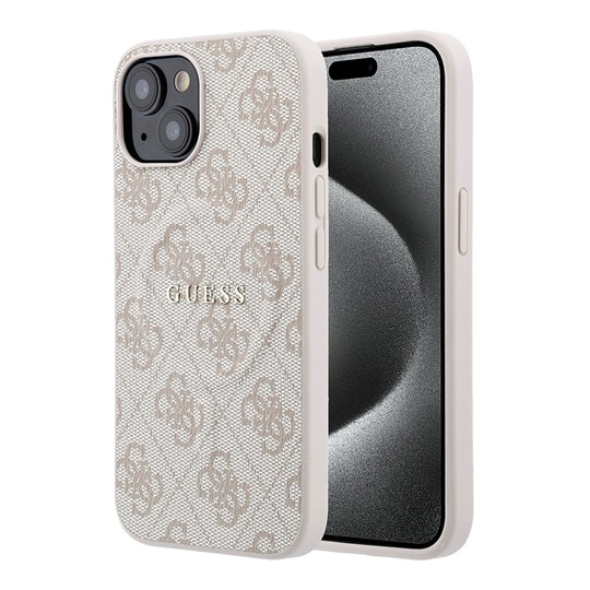 Apple iPhone 15 Kılıf Guess Orjinal Lisanslı M-safe Kabartmalı 4G Desenli Yazı Logolu Kapak