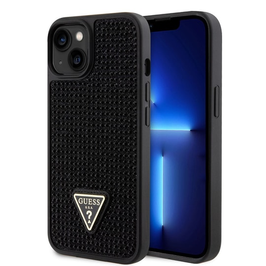 Apple iPhone 15 Kılıf Guess Orjinal Lisanslı Taşlı Arka Yüzey Üçgen Logolu Kapak