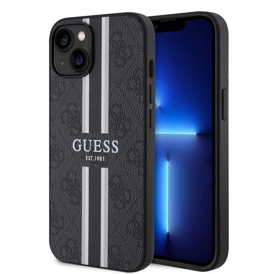 Apple iPhone 15 Kılıf Guess Orjinal Lisanslı M-safe Şarj Özellikli 4G Şerit Tasarımlı Printed Kapak