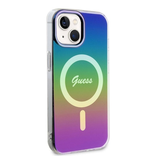 Apple iPhone 15 Plus Kılıf Guess Orjinal Lisanslı M-safe Şarj Özellikli Yazı Logolu Iridescent Kapak