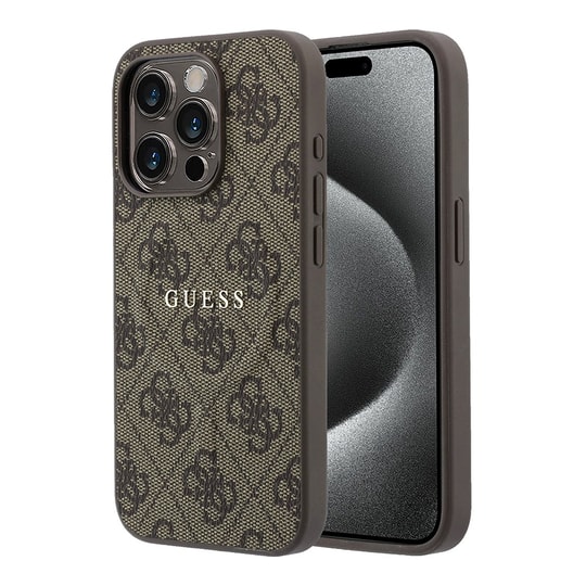 Apple iPhone 15 Pro Kılıf Guess Orjinal Lisanslı M-safe Kabartmalı 4G Desenli Yazı Logolu Kapak
