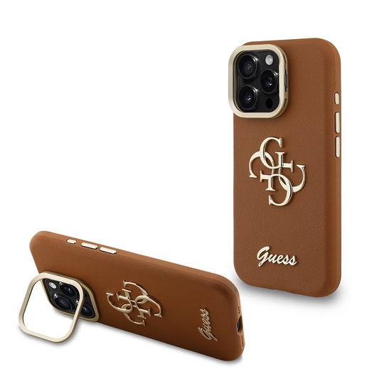 Apple iPhone 15 Pro Kılıf Guess Orjinal Lisanslı Grained Yazı Logolu Kamera Standlı Kapak