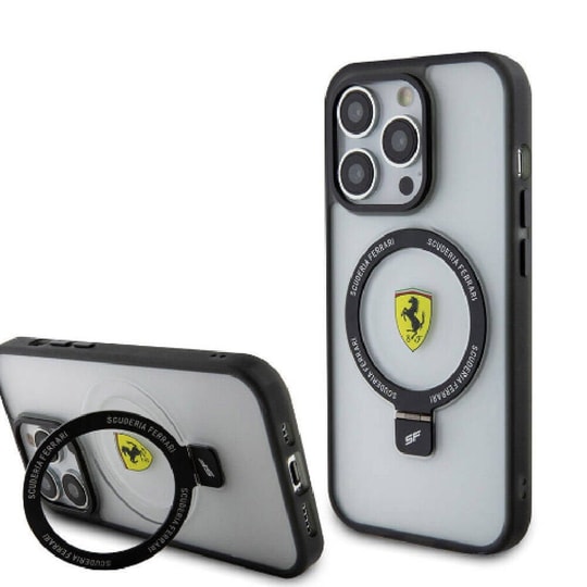 Apple iPhone 15 Pro Max Kılıf Ferrari M-safe Şarj Özellikli Standlı Buzlu Yüzey Dizayn Kapak