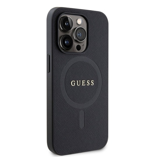 Apple iPhone 15 Pro Max Kılıf Guess Orjinal Lisanslı M-safe Şarj Özellikli Yazı Logolu Saffiano Kapak