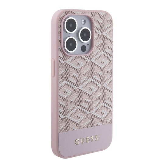Apple iPhone 15 Pro Max Kılıf Guess Orjinal Lisanslı M-safe Şarj Özellikli Yazı Logolu GCube Desenli Kapak