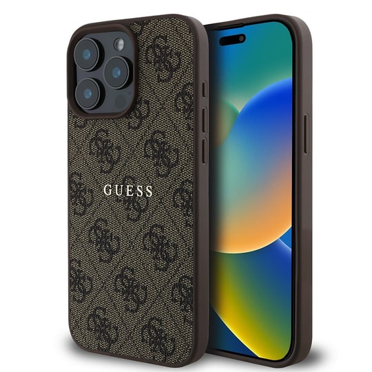 Apple iPhone 15 Pro Max Kılıf Guess Orjinal Lisanslı M-safe Şarj Özellikli 4G Desen Yazı Logolu Kapak