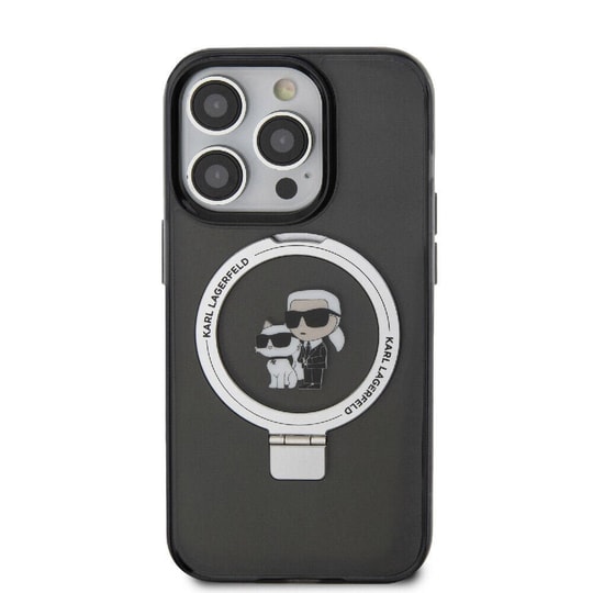 Apple iPhone 15 Pro Max Kılıf Karl Lagerfeld Orjinal Lisanslı M-safe Şarj Özellikli K&C İkonik Baskılı Ring Standlı Kapak