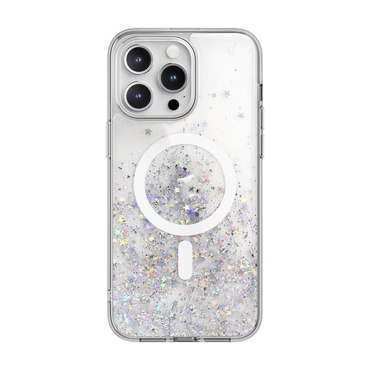 Apple iPhone 15 Pro Max Kılıf M-safe Şarj Özellikli Parlayan Simli Şeffaf Lisanslı Switcheasy Starfield-M Kapak