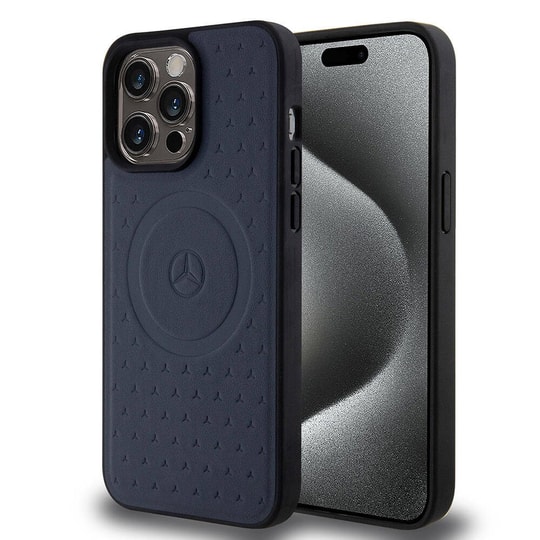 Apple iPhone 15 Pro Max Kılıf Mercedes Benz Orjinal Lisanslı M-safe Şarj Özellikli Mühürlü Yıldız Desenli ve Logolu Deri Kapak