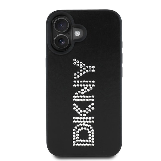 Apple iPhone 16 Kılıf DKNY Orjinal Lisanslı Taşlı DKNY Yazılı Metalik Rhinestones PU Deri Kapak
