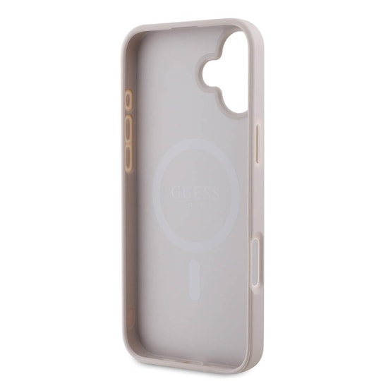 Apple iPhone 16 Kılıf Guess Orjinal Lisanslı M-safe Şarj Özellikli PU Deri 4G Desenli Taşlı Üçgen Logolu Kapak