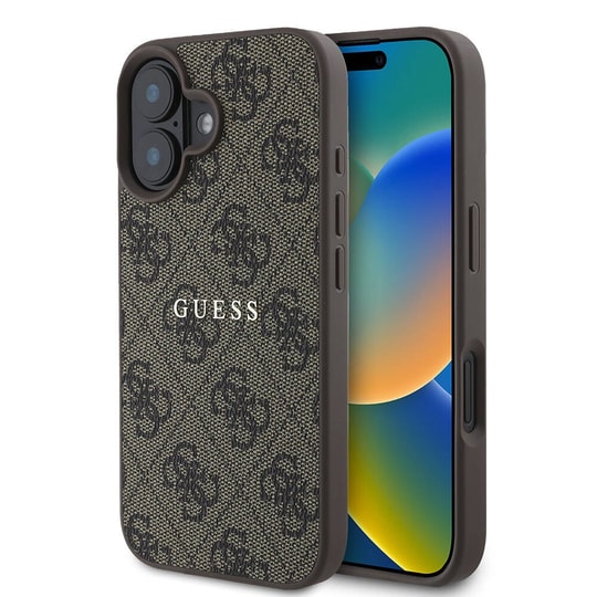 Apple iPhone 16 Plus Kılıf Guess Orjinal Lisanslı M-safe Şarj Özellikli 4G Desenli Yazı Logolu Kapak