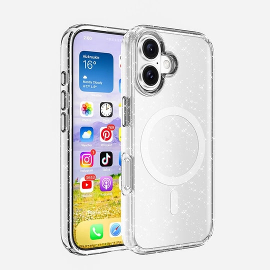 Apple iPhone 16 Plus Kılıf M-safe Şarj Özellikli Parlayan Simli Saydam Renkli Zore Allstar Kapak