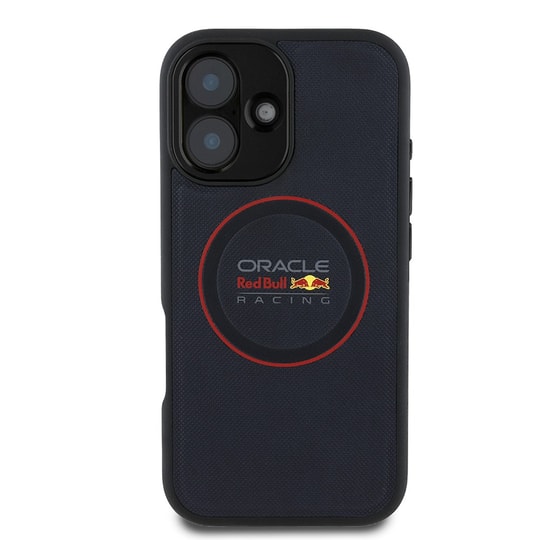 Apple iPhone 16 Plus Kılıf Redbull Orjinal Lisanslı M-safe Şarj Özellikli Kırmızı Halka ve Logo Kabartmalı PU Deri Kapak