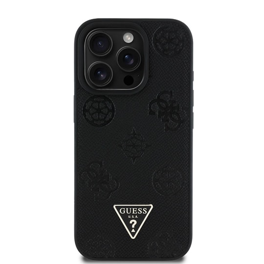 Apple iPhone 16 Pro Kılıf Guess Orjinal Lisanslı M-safe Şarj Özellikli Sıcak Baskılı Üçgen Logolu PU Deri Peony Kapak