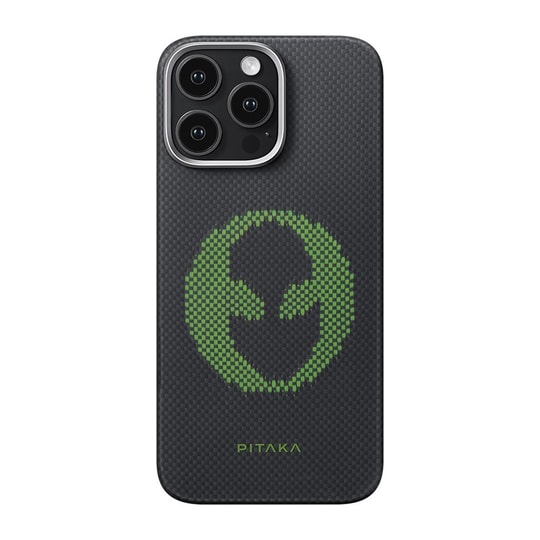 Apple iPhone 16 Pro Kılıf M-safe Şarj Özellikli Lumintex Teknolojili Fosforlu Aramid Fiber Pitaka Tactile Woven Aries Serisi Alien Kapak