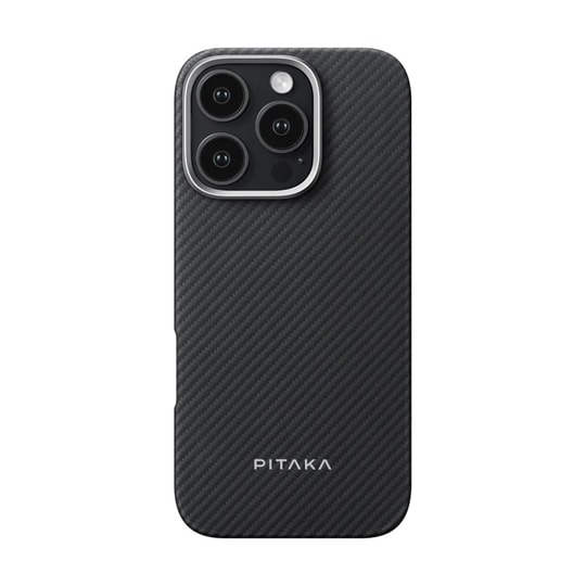 Apple iPhone 16 Pro Kılıf M-safe Şarj Özellikli 600D Aramid Fiber Pitaka Ultra-Slim Classic Serisi Black-Grey Twill Kapak