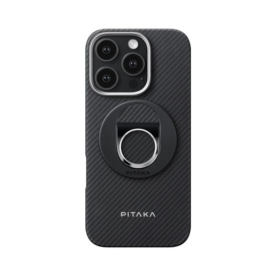 Apple iPhone 16 Pro Kılıf M-safe Şarj Özellikli Grip 3 Standlı Aramid Fiber Pitaka Military Grade Classic Serisi Black-Grey Twill Kapak