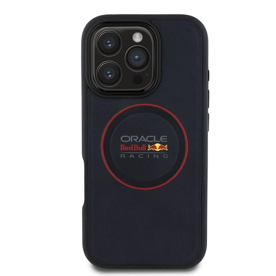 Apple iPhone 16 Pro Kılıf Redbull Orjinal Lisanslı M-safe Şarj Özellikli Kırmızı Halka ve Logo Kabartmalı PU Deri Kapak