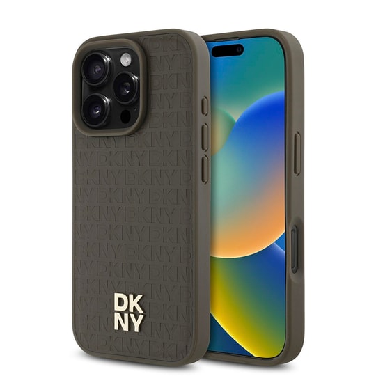 Apple iPhone 16 Pro Max Kılıf DKNY Orjinal Lisanslı M-safe Şarj Özellikli 3D Yazılı Repeat Pattern Kapak