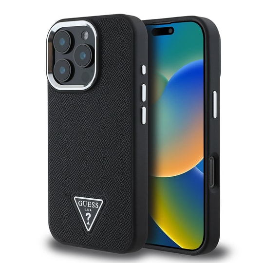 Apple iPhone 16 Pro Max Kılıf Guess Orjinal Lisanslı M-safe Şarj Özellikli Grained Triangle Kapak
