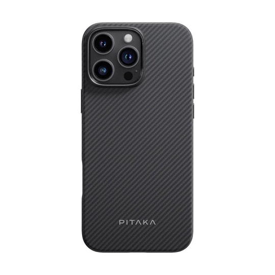 Apple iPhone 16 Pro Max Kılıf M-safe Şarj Özellikli Aramid Fiber Pitaka Military-Grade Classic Serisi Black-Grey Twill Kapak