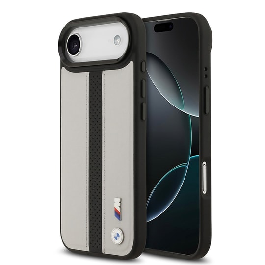 Apple iPhone 17 Air Kılıf BMW Orjinal Lisanslı M-safe Şarj Özellikli Deri Arka Yüzey Metal Logolu Delikli Şerit Tasarımlı Kapak