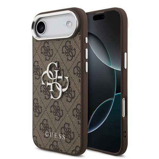 Apple iPhone 17 Air Kılıf Guess Orjinal Lisanslı Gümüş Metal Kamera Çerçeveli 4G Desenli Metal Büyük 4G ve Yazı Logolu Kapak