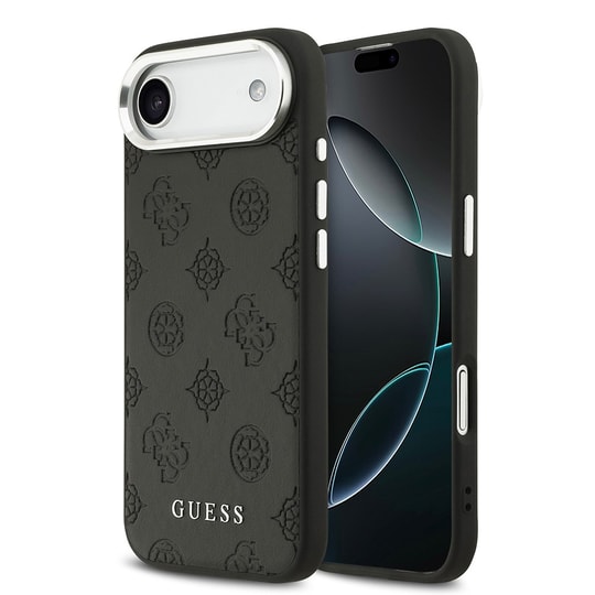Apple iPhone 17 Air Kılıf Guess Orjinal Lisanslı M-safe Şarj Özellikli Sıcak Baskılı Klasik Yazı Logolu PU Deri Peony Kapak