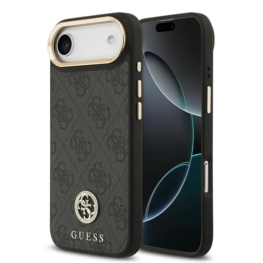 Apple iPhone 17 Air Kılıf Guess Orjinal Lisanslı M-safe Şarj Özellikli Gold Metal Kamera Çerçeveli Taşlı 4G Logolu Kapak