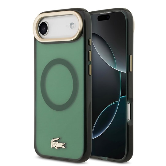 Apple iPhone 17 Air Kılıf Lacoste Orjinal Lisanslı M-safe Şarj Özellikli Gold Timsah Logolu Buzlu Kapak