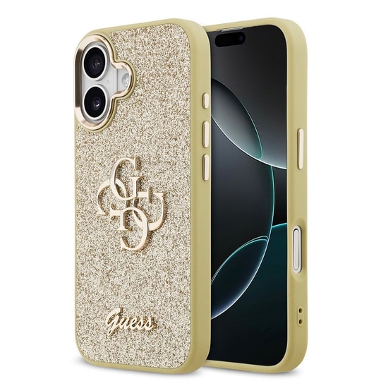 Apple iPhone 17 Kılıf Guess Orjinal Lisanslı 4G Büyük Metal Kamera Çerçeveli ve Logolu Glitter Kapak